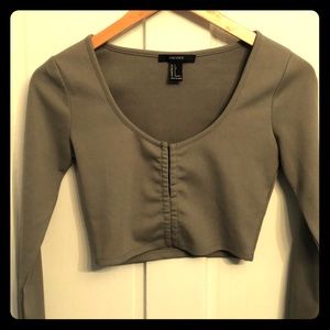 Sage green long sleeve crop top